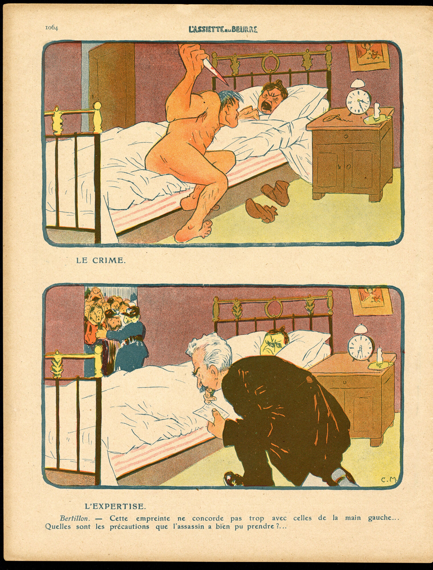 « Bertillonnades », dessins de caricature publiés dans L’Assiette au Beurre, par Cesare Annibale Musacchio, 1909.
Coll. particulière de Pierre Piazza
